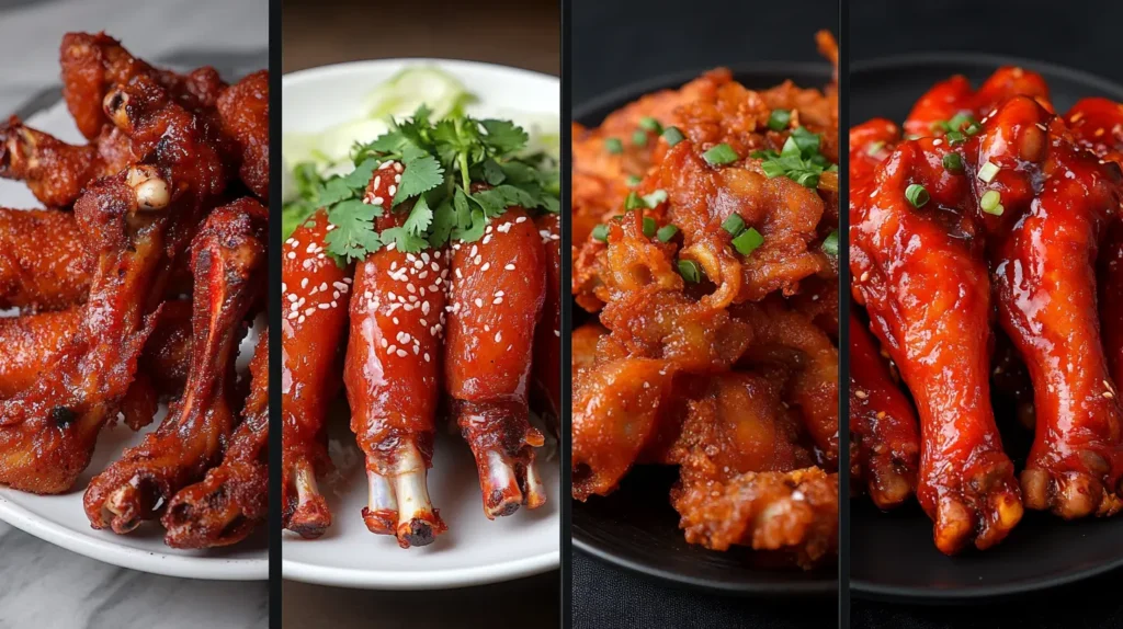 Regional Variations of Chicken Feet Dishes: Cantonese Style (Fung Zao), Sichuan Spicy Chicken Feet, Shandong Vinegar Chicken Feet, Hunan Fried Chicken Feet